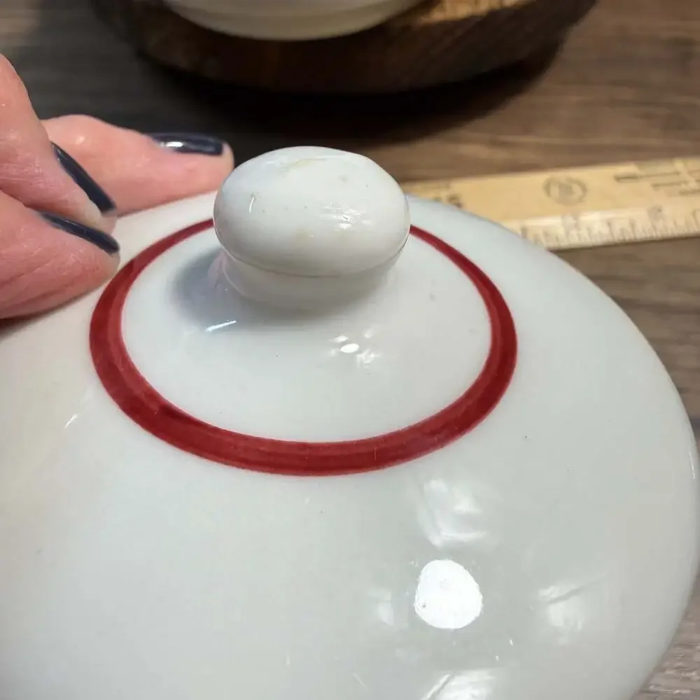 Caribe China Restaurant Ware Sugar Bowl Maroon Red Stripe Puerto Rico